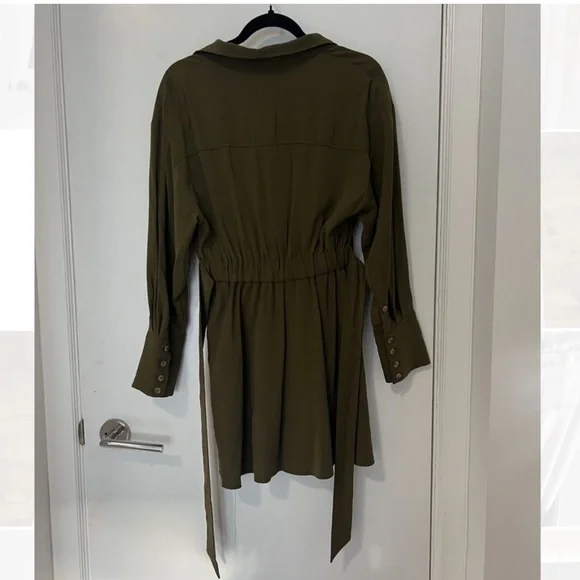 Zara Belted Shirt Kaki Dress - Picture 4 of 7